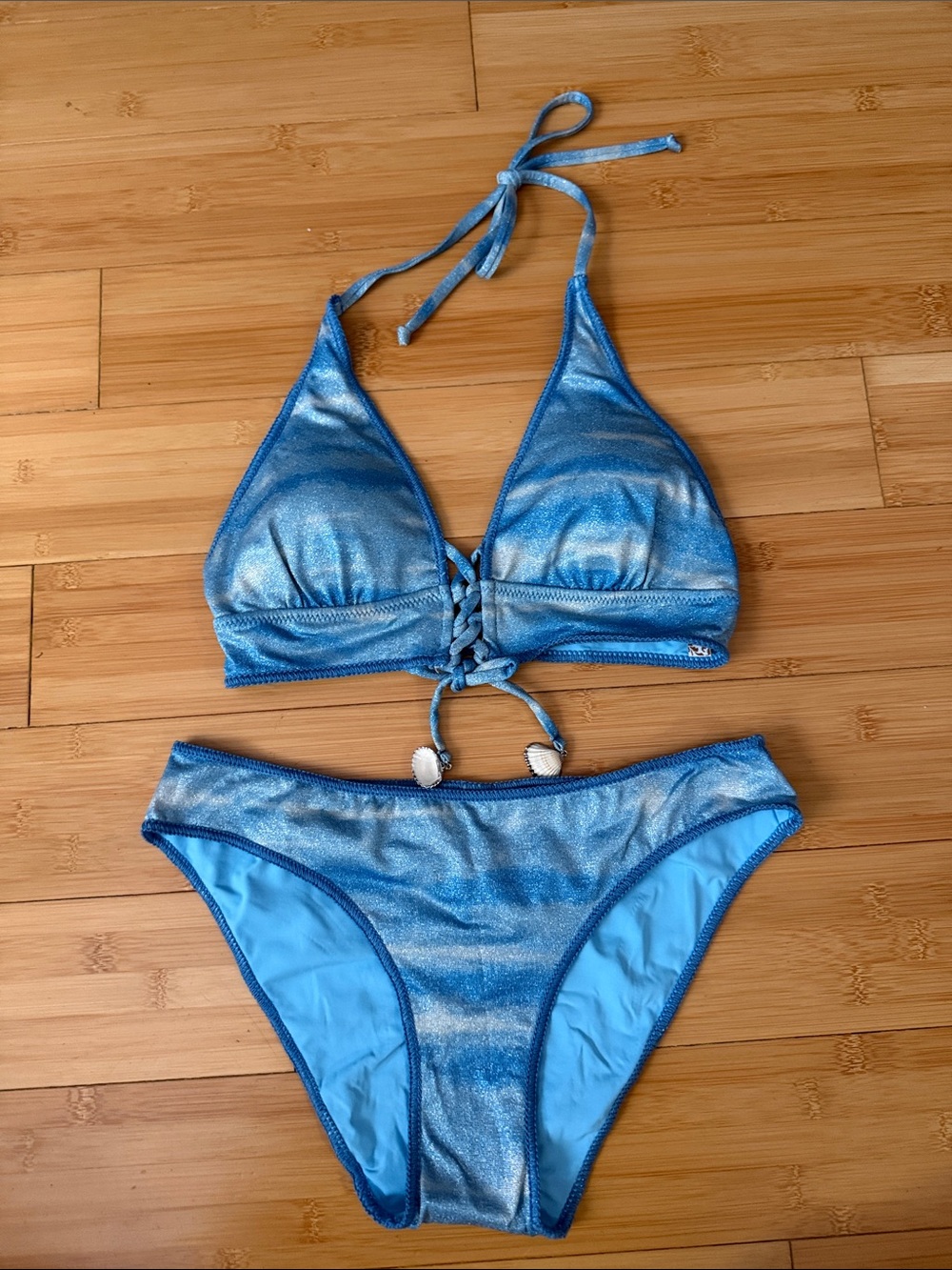 BECCA Metallic Blue Halter Bikini Set